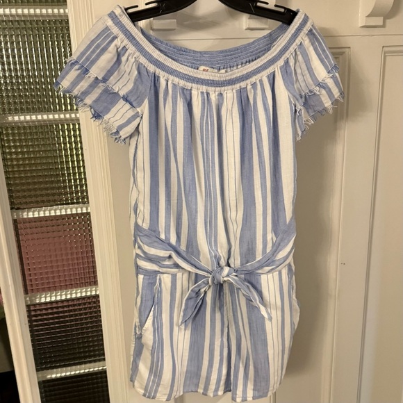 Vineyard Vines Women Shoulder Stripe Romper Gauze Cotton Blue White Size S - Picture 4 of 14